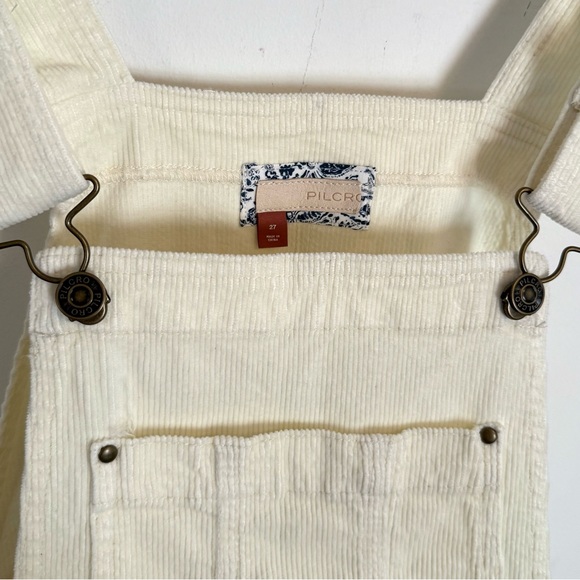 NWT Anthropologie Pilcro Frayed Dungarees Short Corduroy Overalls Ivory Size 27 - Picture 5 of 8